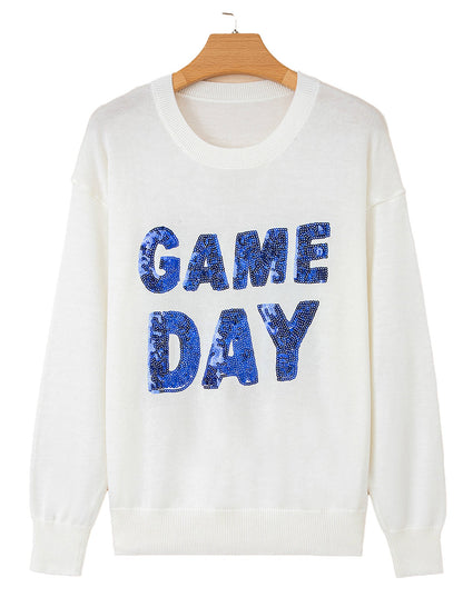 White Game Day Sequin Sweater