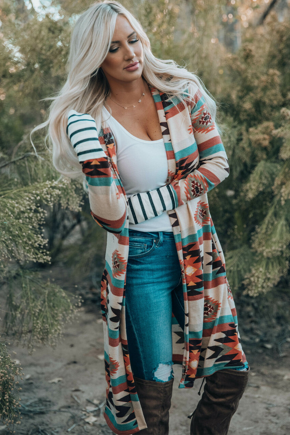 Multicolor Geometric Cardigan For Trendy Style