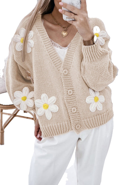 Flower Decor Button Front Cardigan