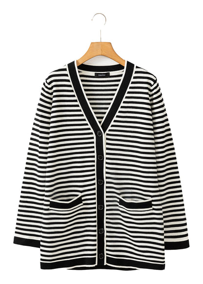 Black Stripe Long Sleeve Cardigan