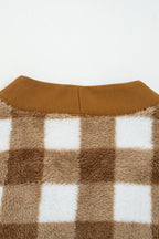Dear-Lover Brown Checkered Sherpa Cardigan For Cozy Chic
