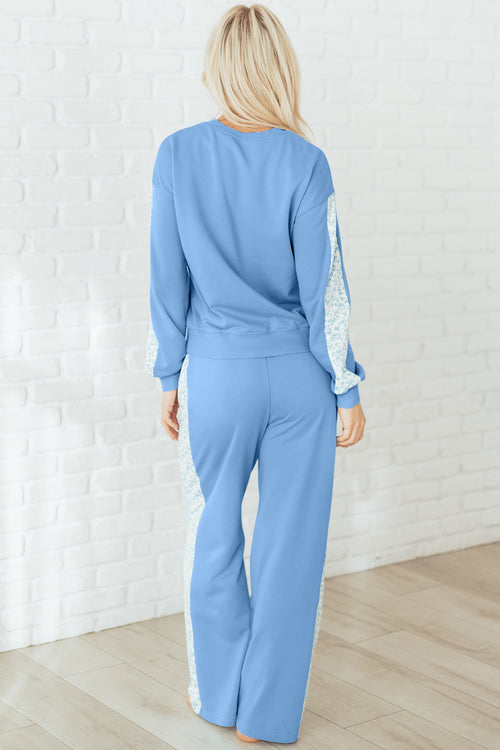 Blue Floral Lounge Set Women Cozy Comfort