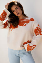 Green Flower Pattern Sweater For Women