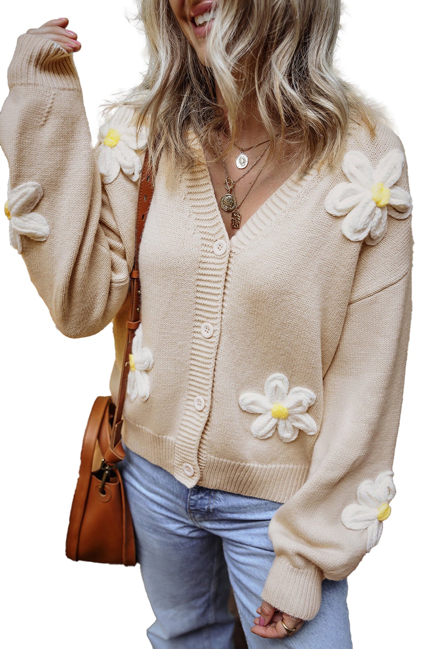 Flower Decor Button Front Cardigan
