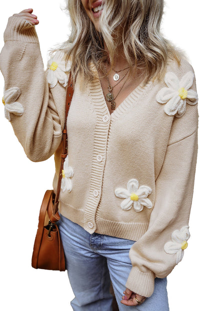 Flower Decor Button Front Cardigan