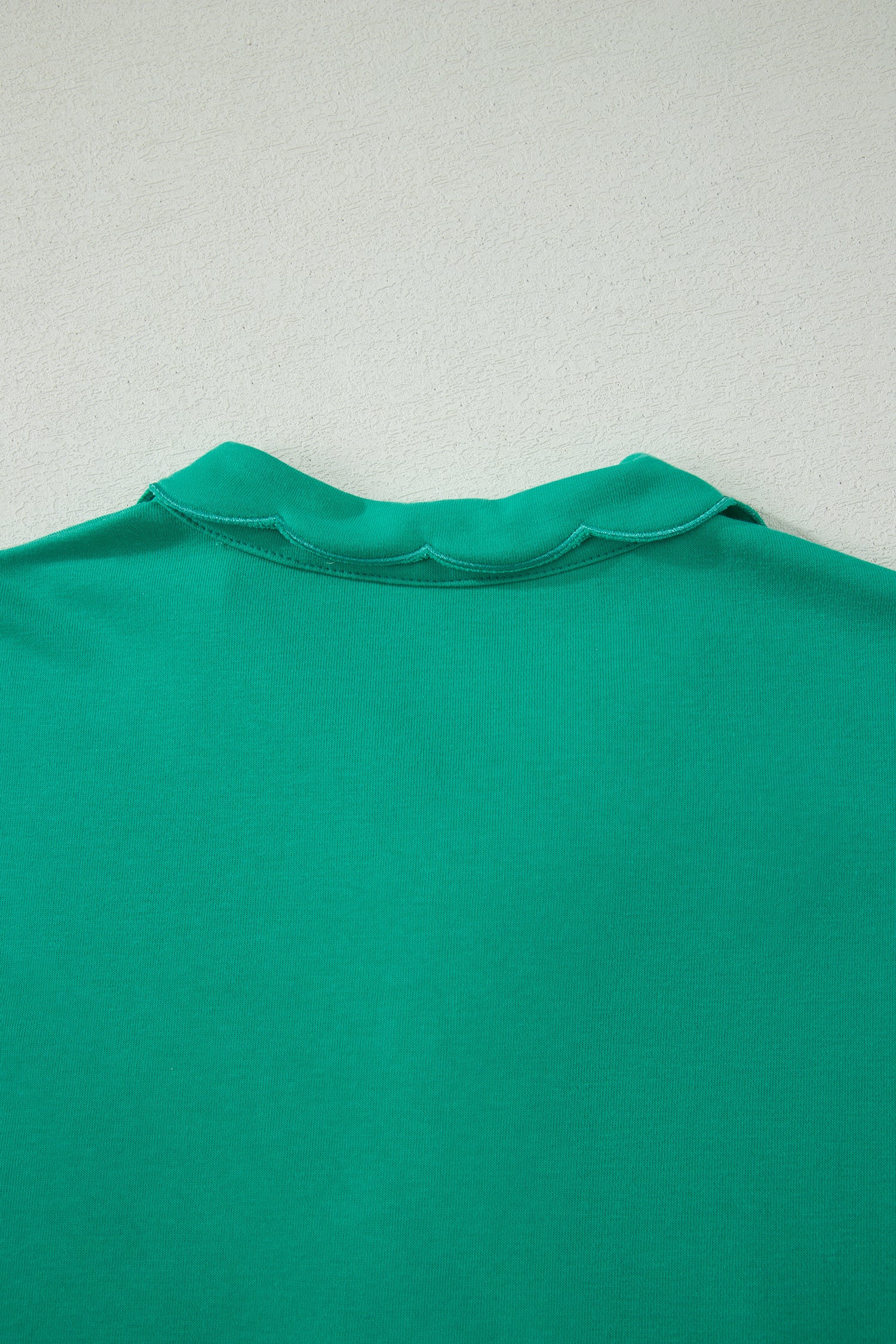 Beau Blue Solid Color Snap Button Polo Collar Short Sleeve Scallop Hem Mini Dress