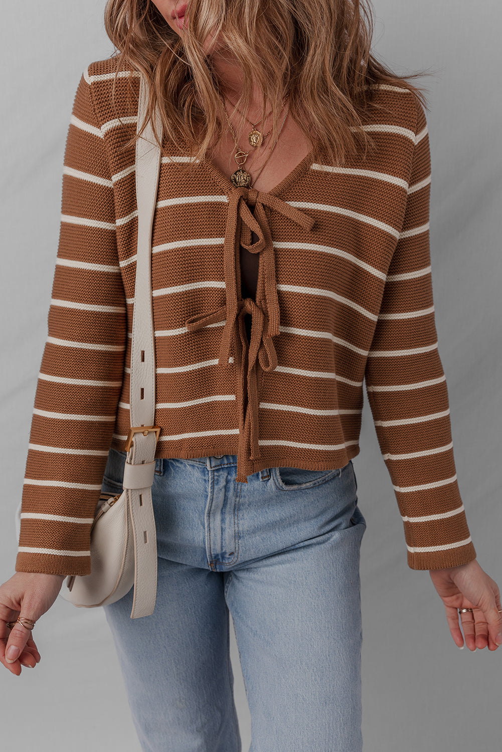 Chestnut Striped Tie Front Cardigan