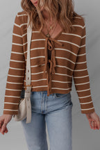 Chestnut Striped Tie Front Cardigan