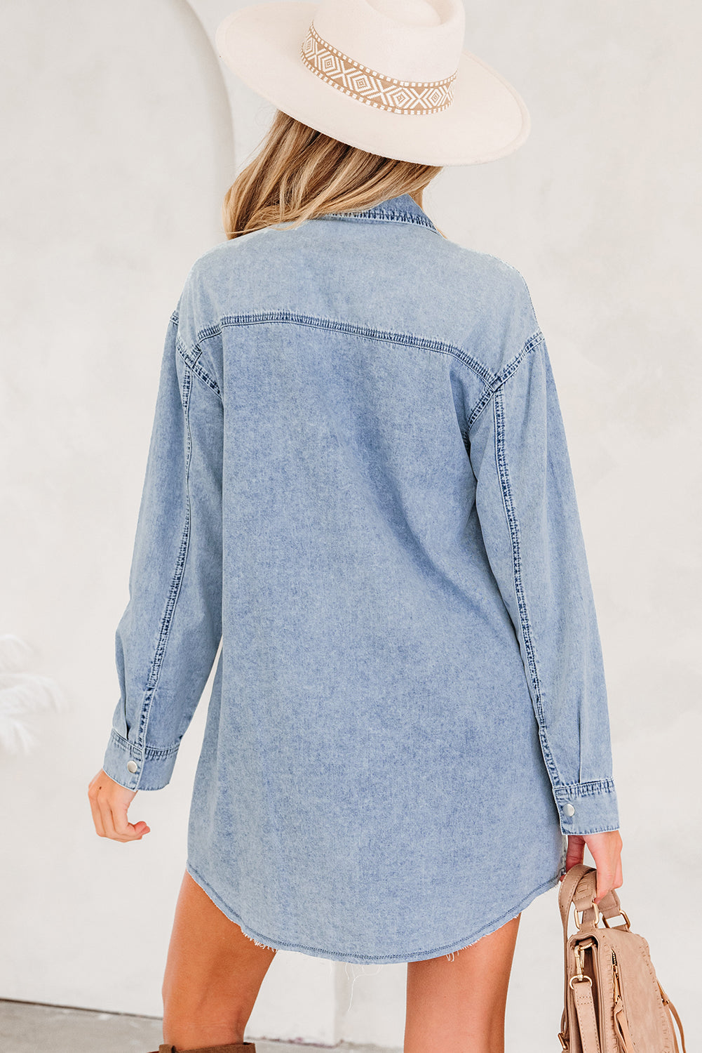 Oversized Denim Shirt Dress With Pockets