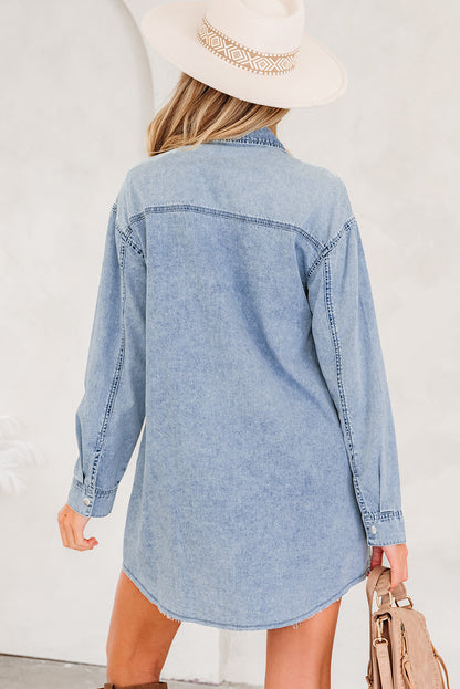 Oversized Denim Shirt Dress With Pockets