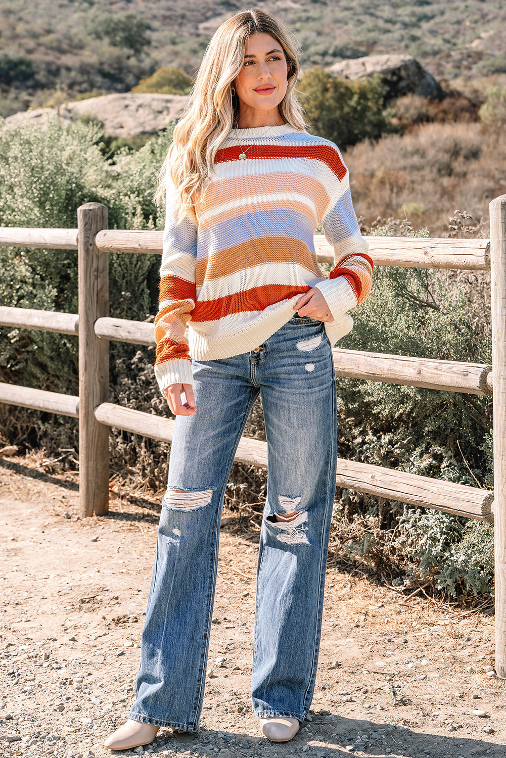 Pink Striped Colorblock Sweater