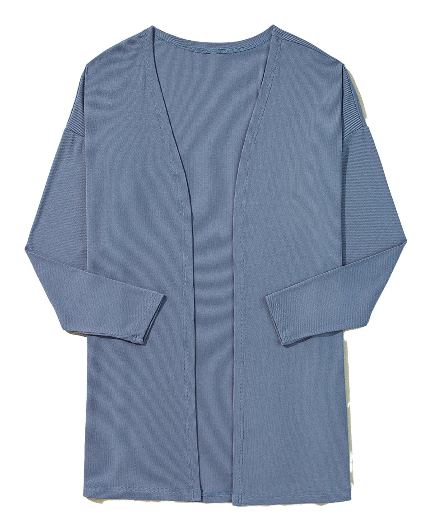 Blue Rib Knit Open Front Cardigan