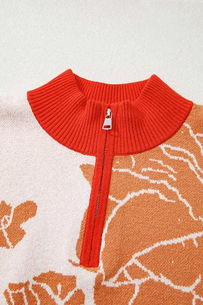 Khaki Floral Pullover Sweater