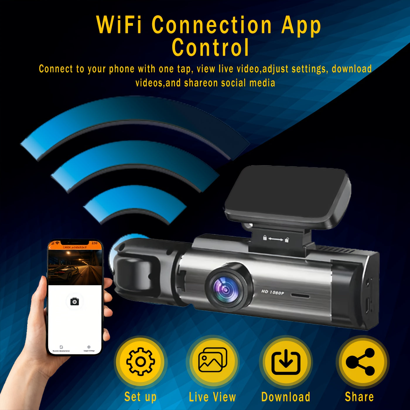 1080p Wifi Dash Cam For Cars With Night Vision