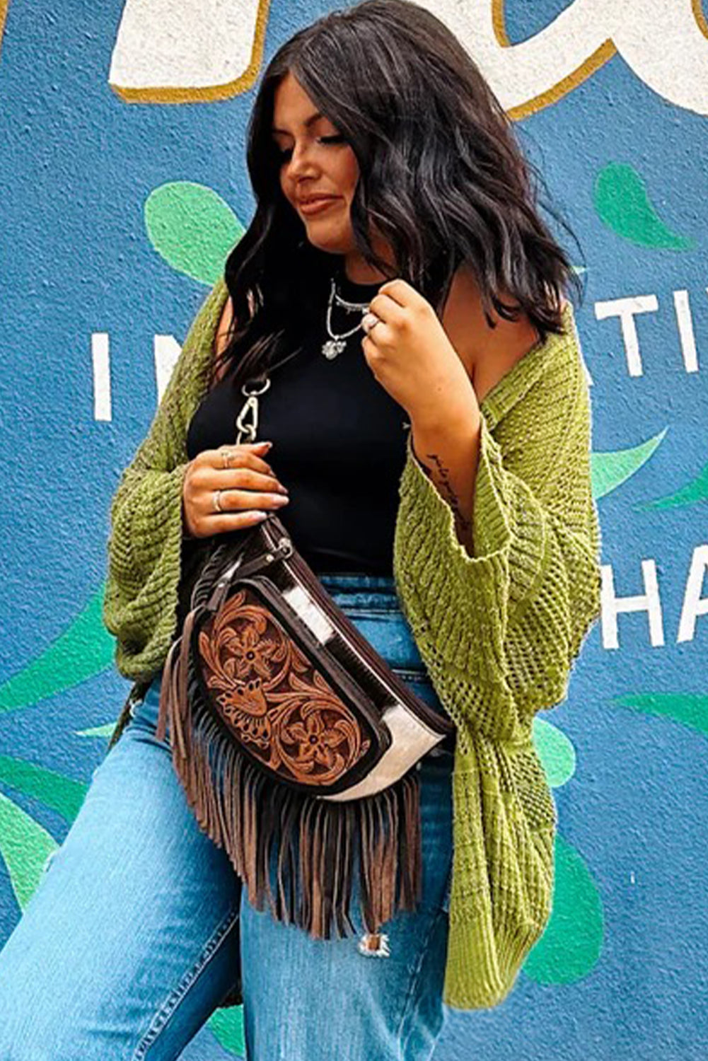 Green Oversized Crochet Cardigan