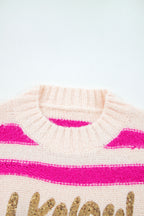 Sequin Letter Graphic Sweater In Stripes