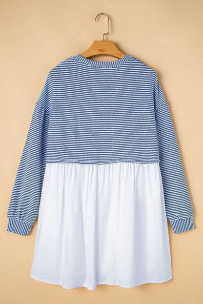 Sky Blue Stripe Patchwork Mini Dress Casual