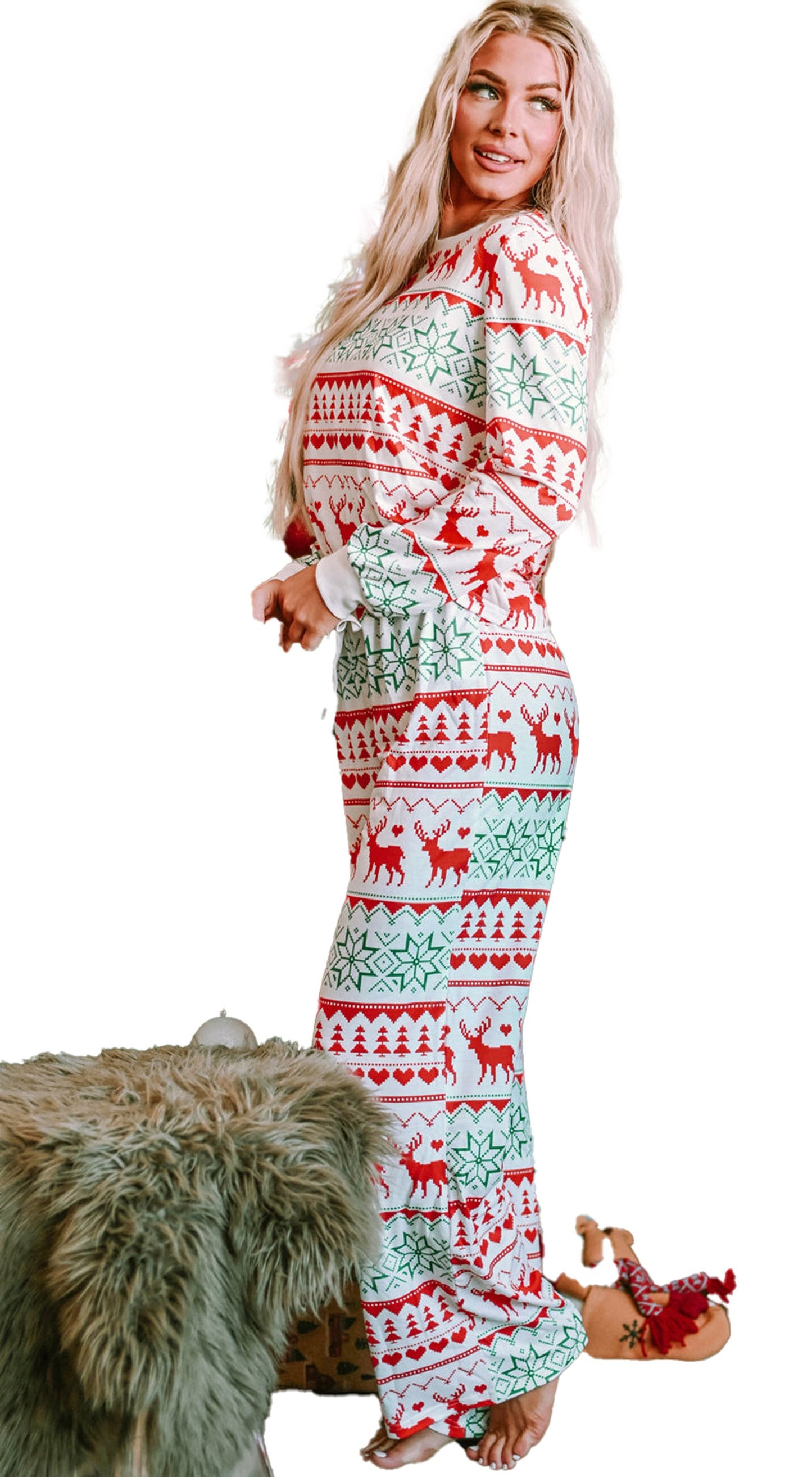 White Christmas Lounge Set Pajama Set