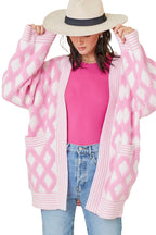 Pink Rhombus Knit Cardigan For Trendy Style