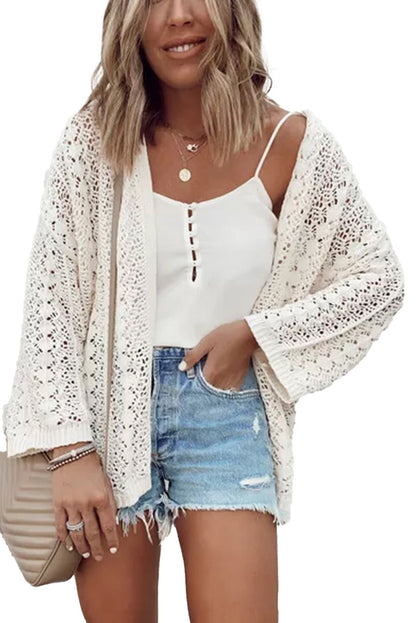 White Knit Hollow Out Cardigan For Trendy Style