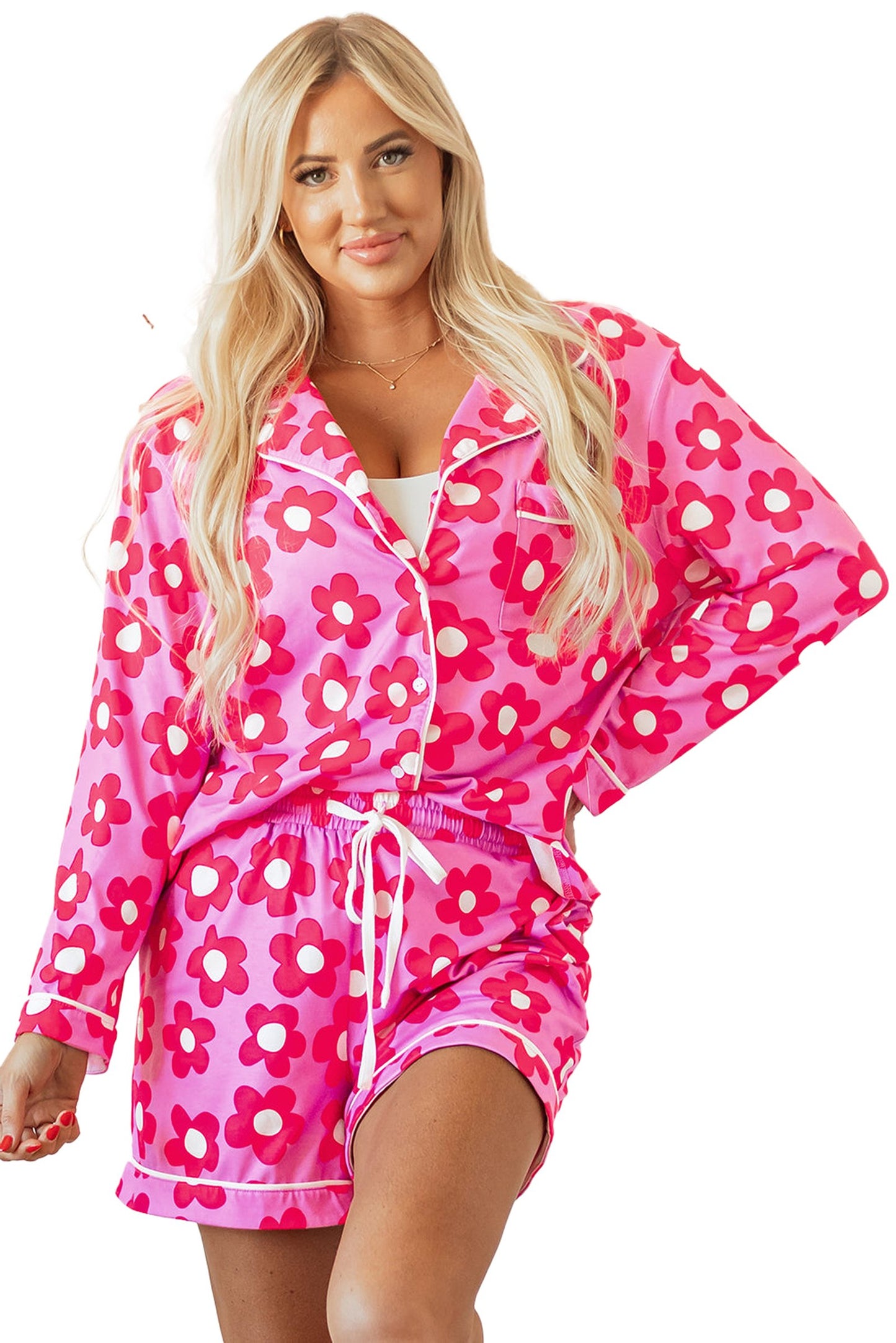 Green Flower Print Pajama Set For Cozy Nights