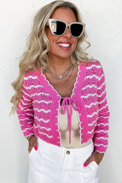 Pink Crochet Cropped Cardigan For Stylish Looks