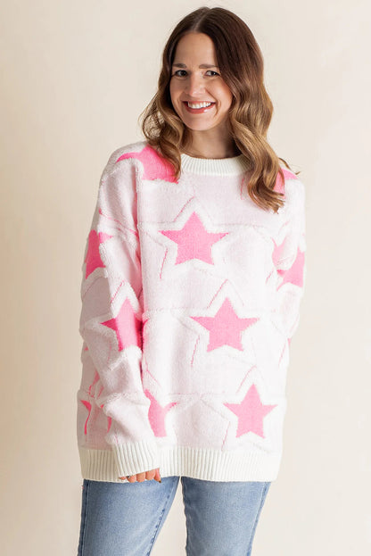 Pink Star Oversized Sweater For Cozy Style