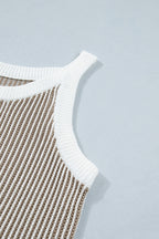 Pale Khaki Contrast Trim Ribbed Knit Sweater Tank Top