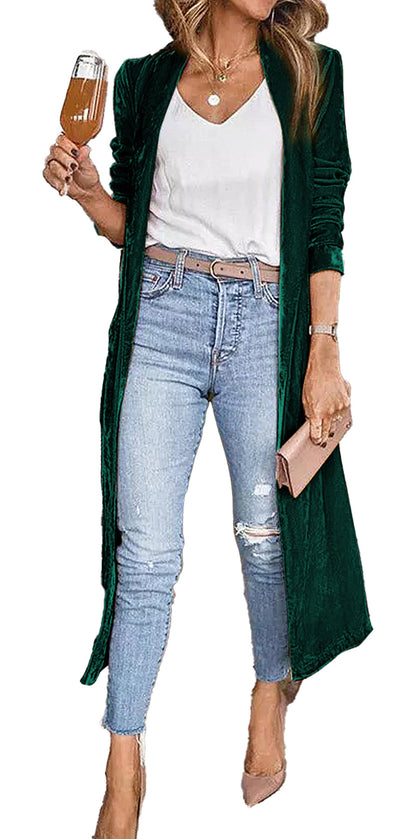 Yellow Velvet Duster Coat For Trendy Looks