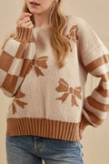 Yellow Ribbon Bow Print Sweater