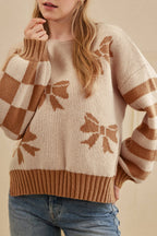 Yellow Ribbon Bow Print Sweater