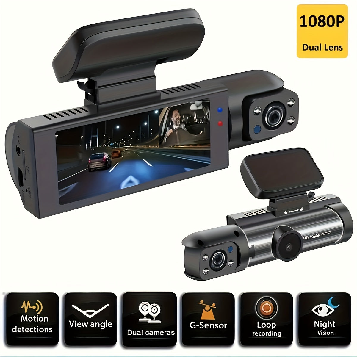 1080p Dual Camera Dash Cam With Night Vision