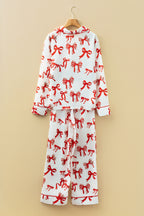 Red Christmas Bow Pajama Set For Women