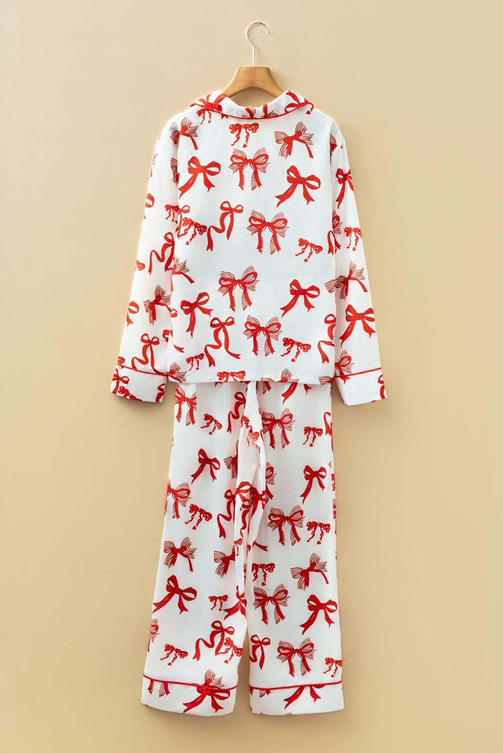 Red Christmas Bow Pajama Set For Women