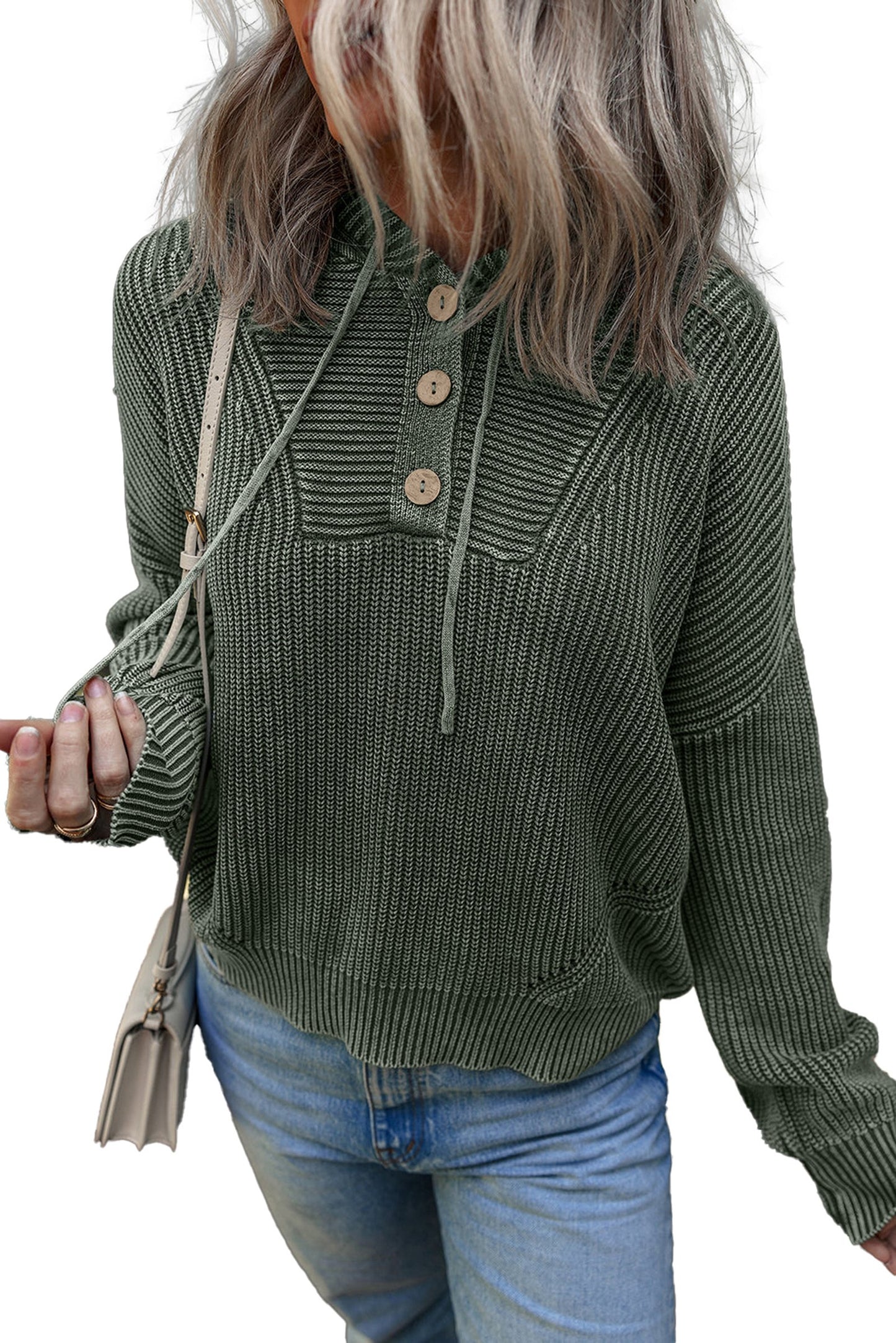 Mist Green Ribbed Hooded Sweater