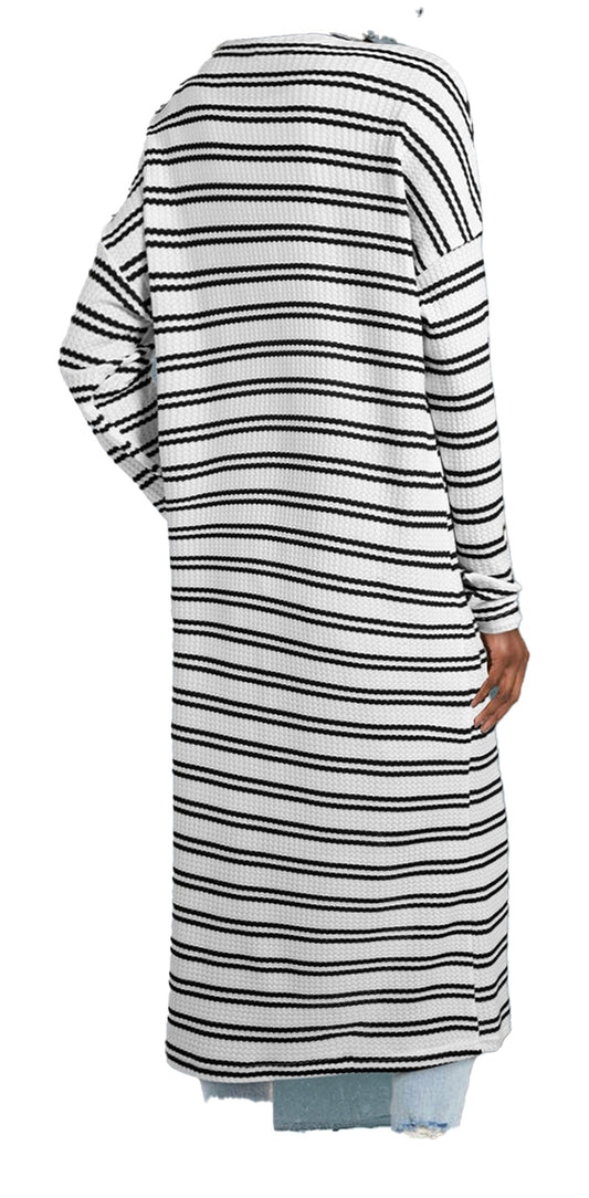 Black Stripe Duster Cardigan For Trendy Looks