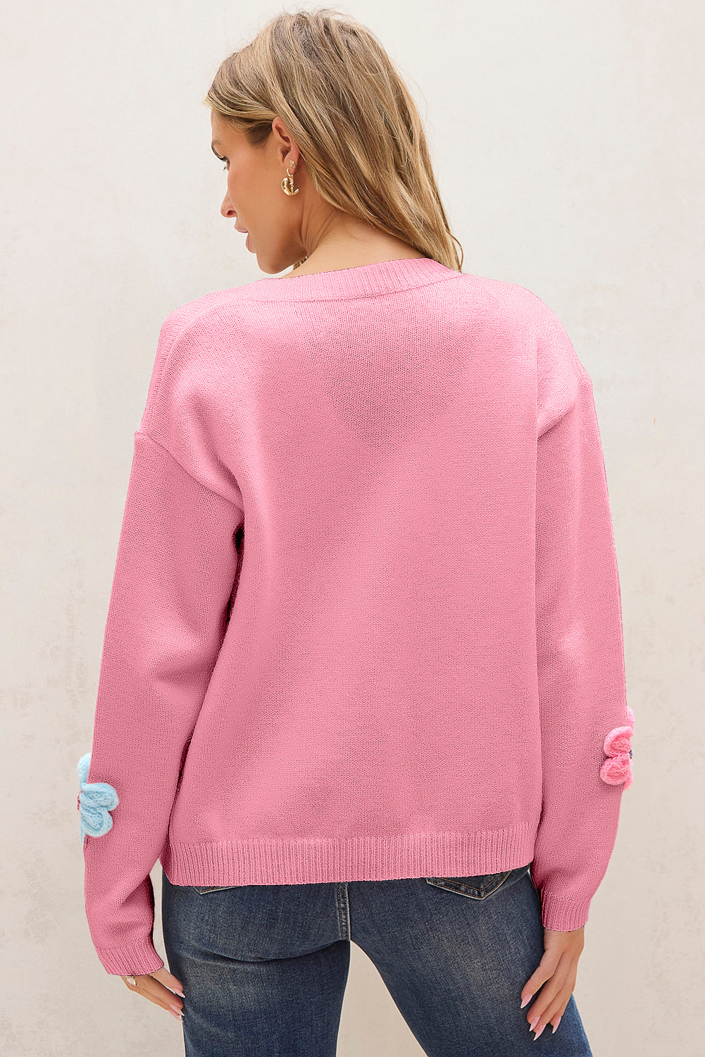Pink Floral Knit Cardigan For Trendy Looks