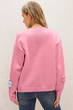Pink Floral Knit Cardigan For Trendy Looks