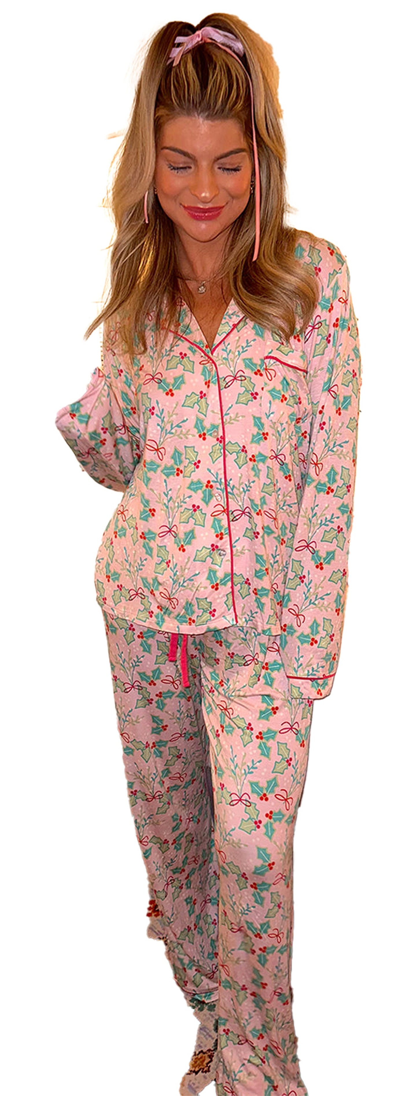 Multicolor Floral Christmas Pajamas Set
