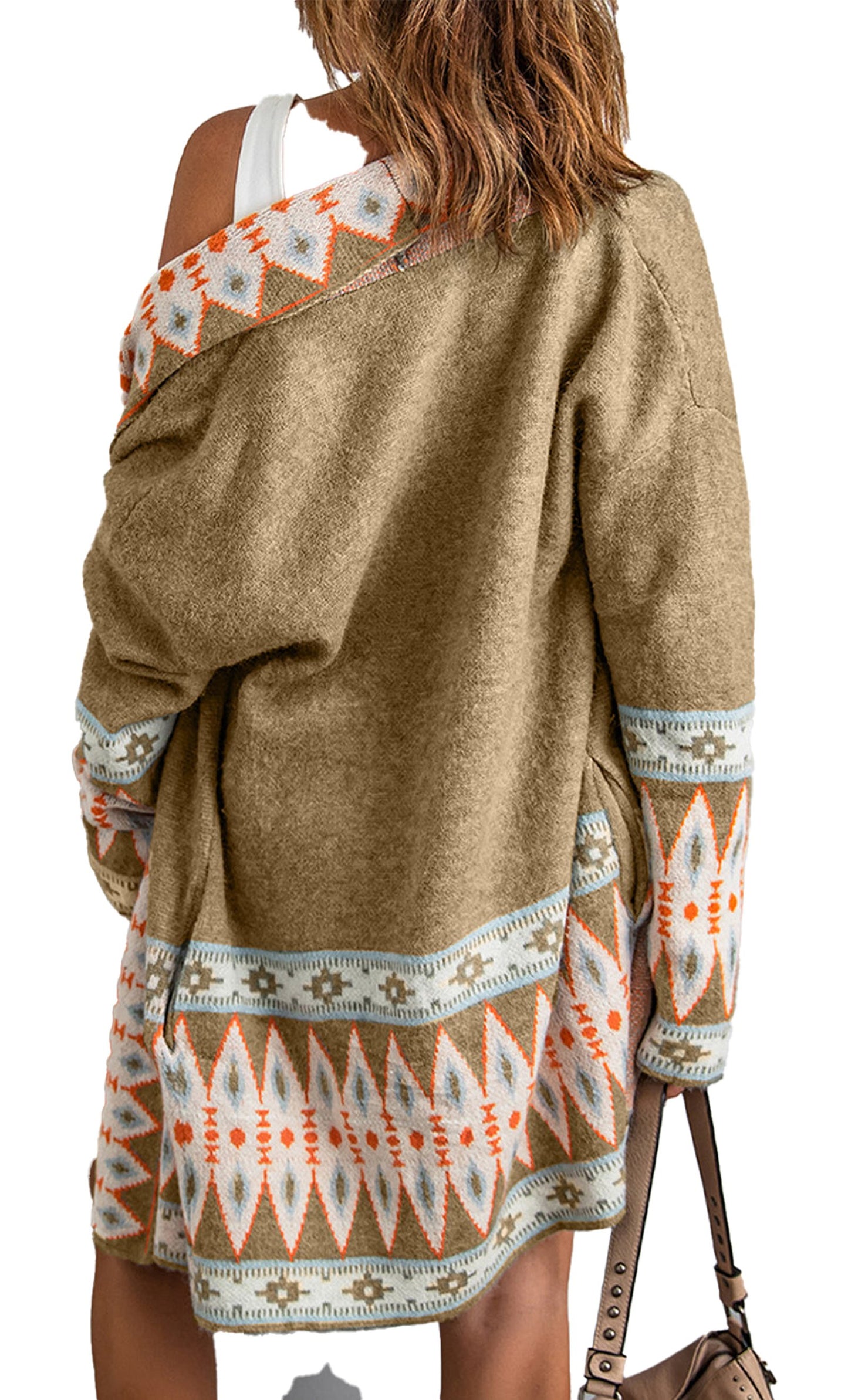 Brown Aztec Print Cardigan For Trendy Styles