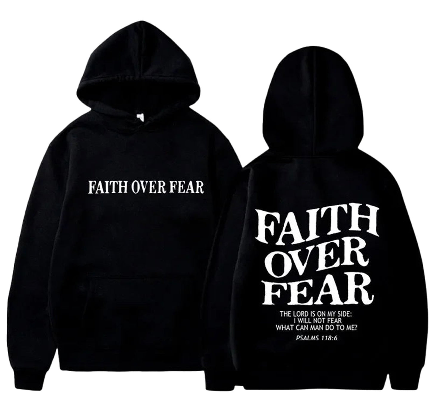 LuckeLadybug LLC faith over fear hoodie in black with inspirational quote on back