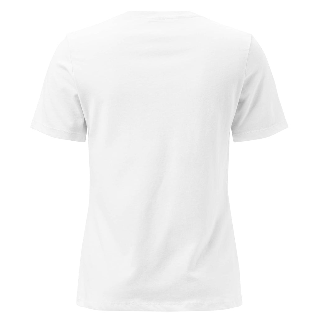 Back view of a white Faith Sunflower Butterfly Shirt for Women by LuckeLadybug LLC