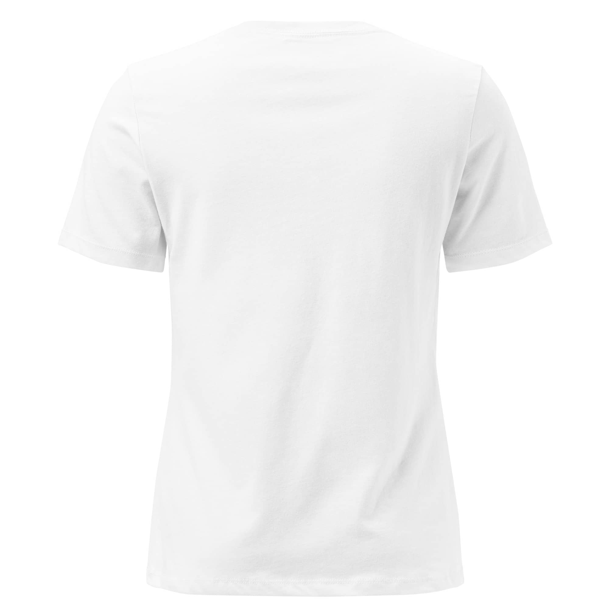 Back view of a white Faith Sunflower Butterfly Shirt for Women by LuckeLadybug LLC