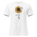 White Faith Sunflower Butterfly Shirt for Women featuring a sunflower and butterflies design