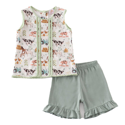 Adorable Farm Animal Print Girl Set For Your Little One: Perfect Outfit For Your Baby Or Toddler - LuckeLadybug LLC