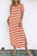 LuckeLadybug LLC Striped T-Shirt and maxi dress in orange and white with side slits for comfortable style