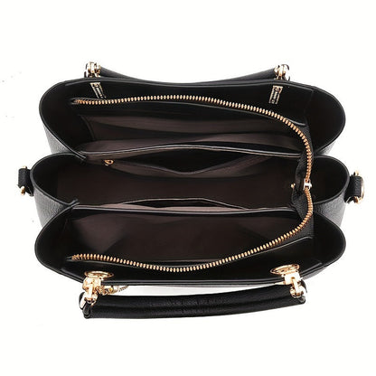 Spacious LuckeLadybug satchel featuring multiple compartments, an elegant white handbag for women