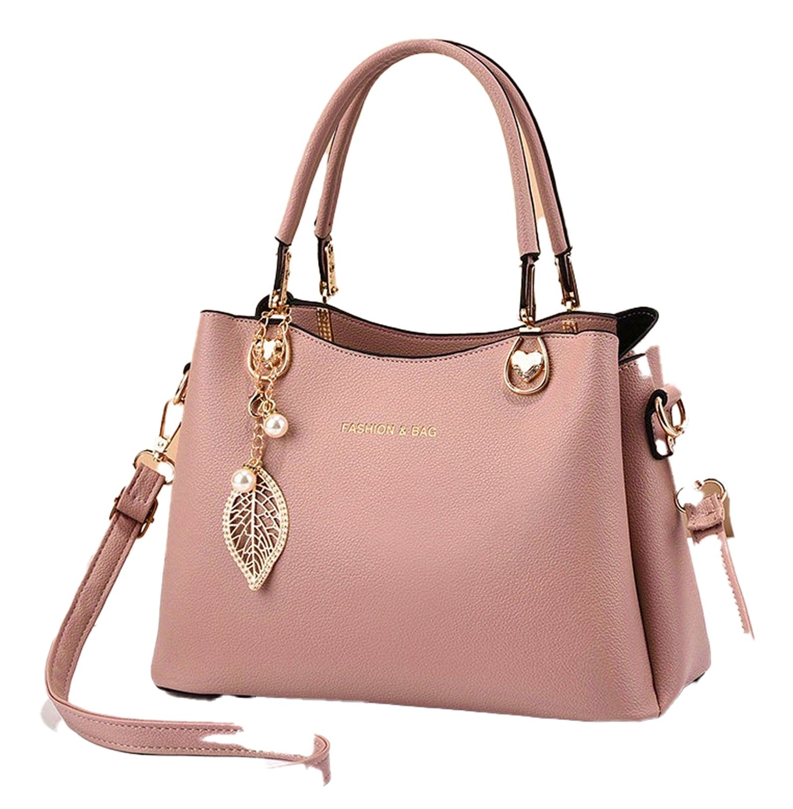 Stylish pink satchel handbag with gold accents, perfect as an elegant white handbag for women.