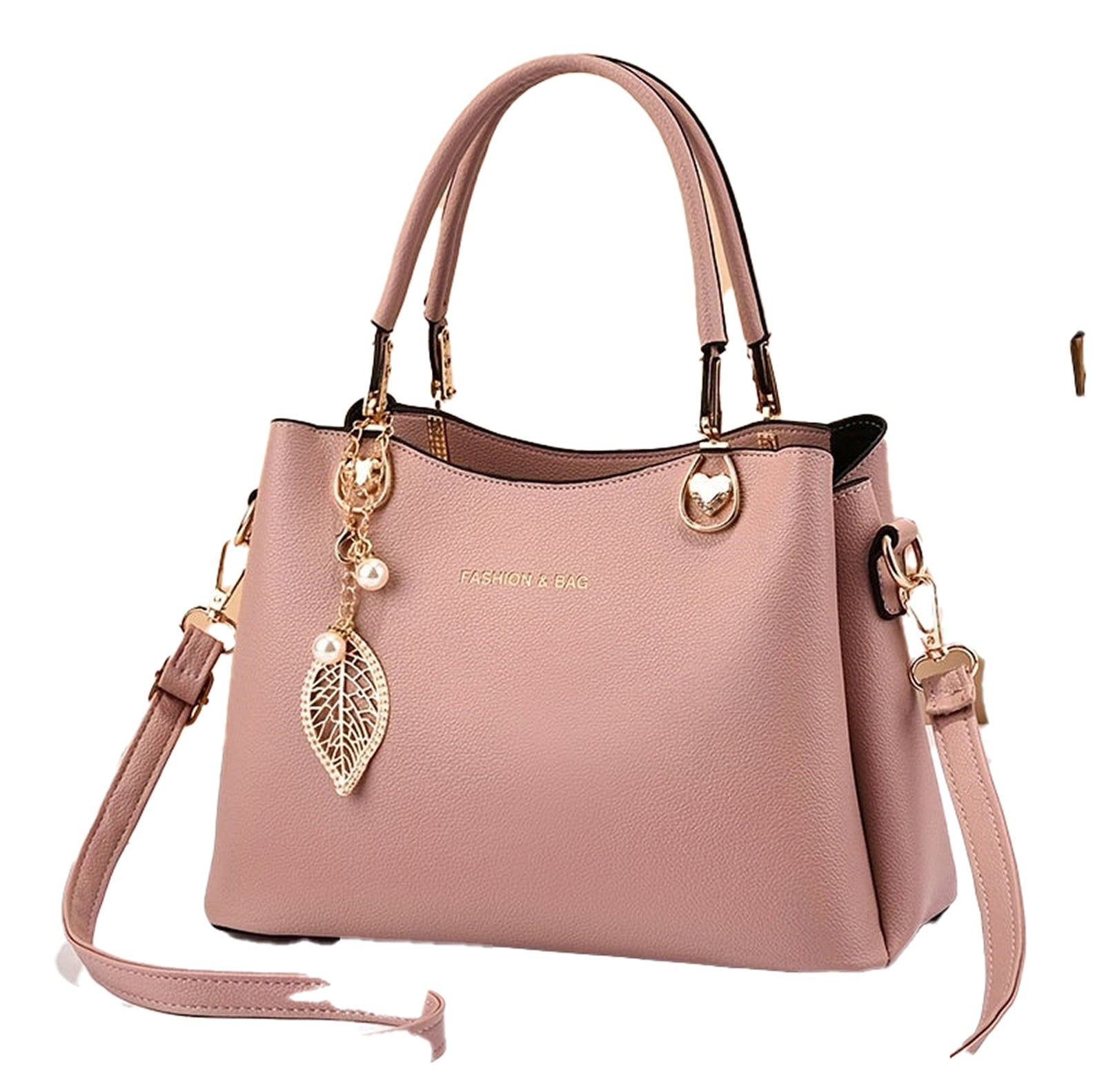 Stylish LuckeLadybug LLC satchel bag in pink with gold accents, an elegant white handbag for women