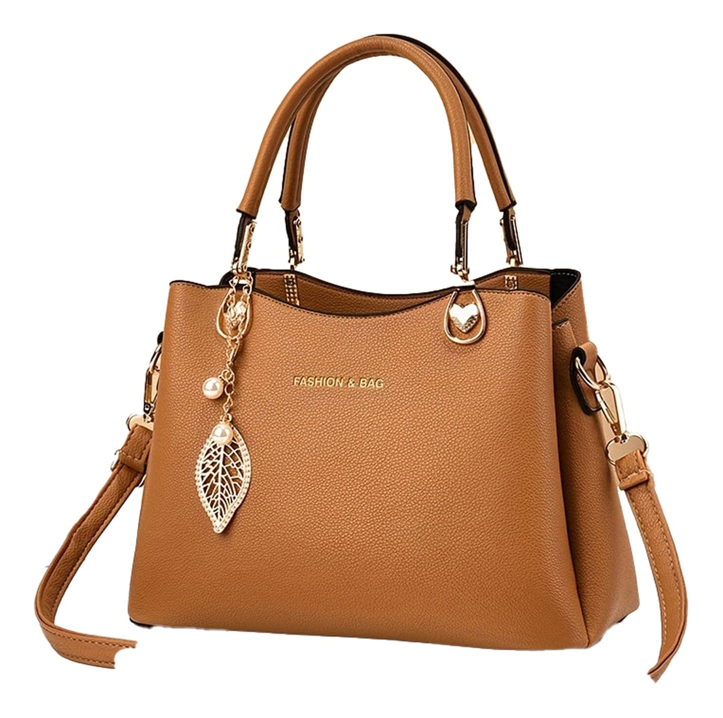 Stylish LuckeLadybug LLC Satchel in Brown with Elegant White Handbag for Women Charm Detail
